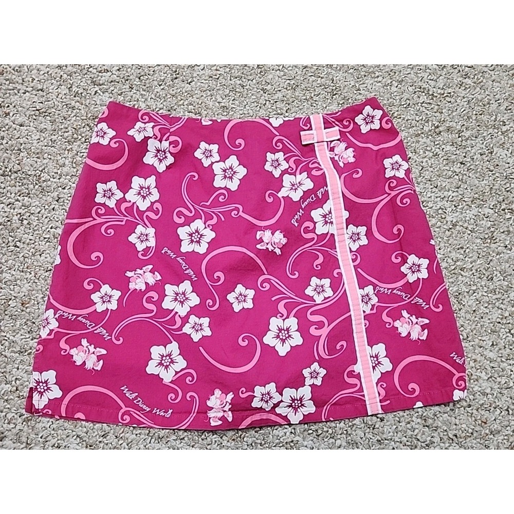 Walt Disney World Vtg Minnie Mouse Hawaiian Skirt Skort Pink Floral 14 32x16
